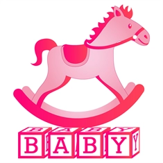 Baby Shower Pink Rocking Horse with Baby Blocks Transparent Sticker